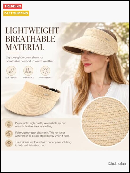 Wide Brim Sun Hat Straw Visor UPF 50 Protection Foldable Beach Hat Ponytail main image 5